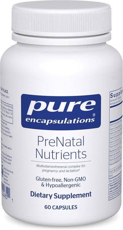 Pure Encapsulations PreNatal Nutrients - for Pregnancy & Lactation - Aids Energy & DNA Development* - with Folate, Choline & Iron - Gluten free & Non-GM - 60 Capsules