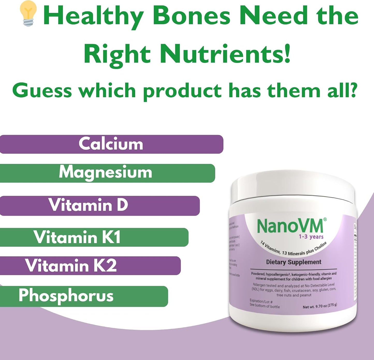 NanoVM 1-3 Years Allergen-Free Multivitamin Powder, Unflavoured, 275g - görsel 4