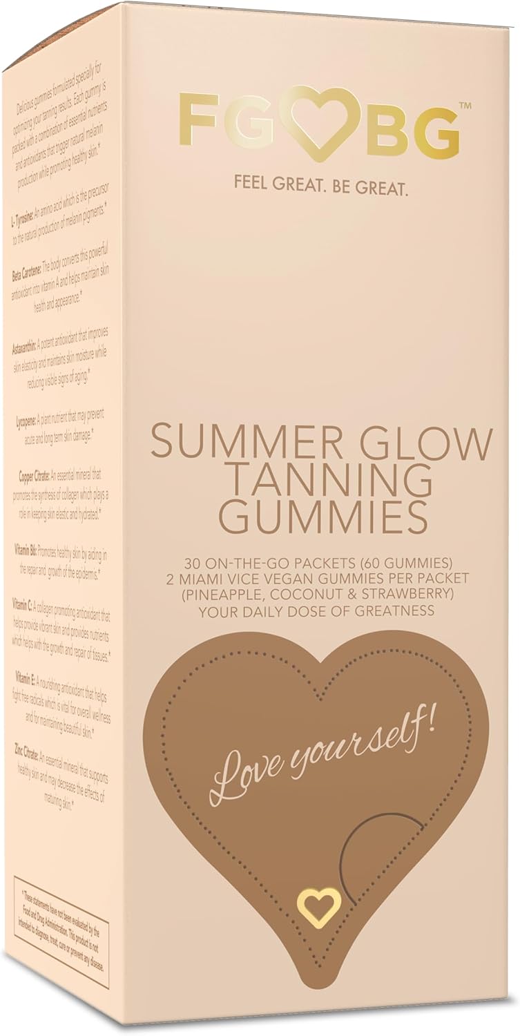 Summer Glow Tanning Gummies - Miami Vice Flavour - Pineapple, Coconut, & Strawberry - Vegan - Gluten free - Dairy-Free - Natural Ingredients - Essential Nutrients - Travel Size - 30-Day Supply - görsel 1