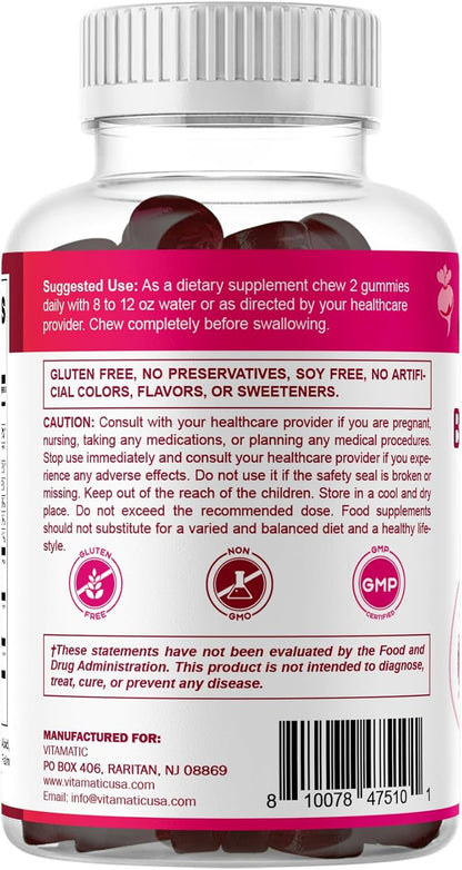Vitamatic Beet Root Gummies with B6, B12, Grape Seed, Pomegranate & Niacin – Plant-Based Extract – Vegan, Non-GM – 120 Count – Image 9