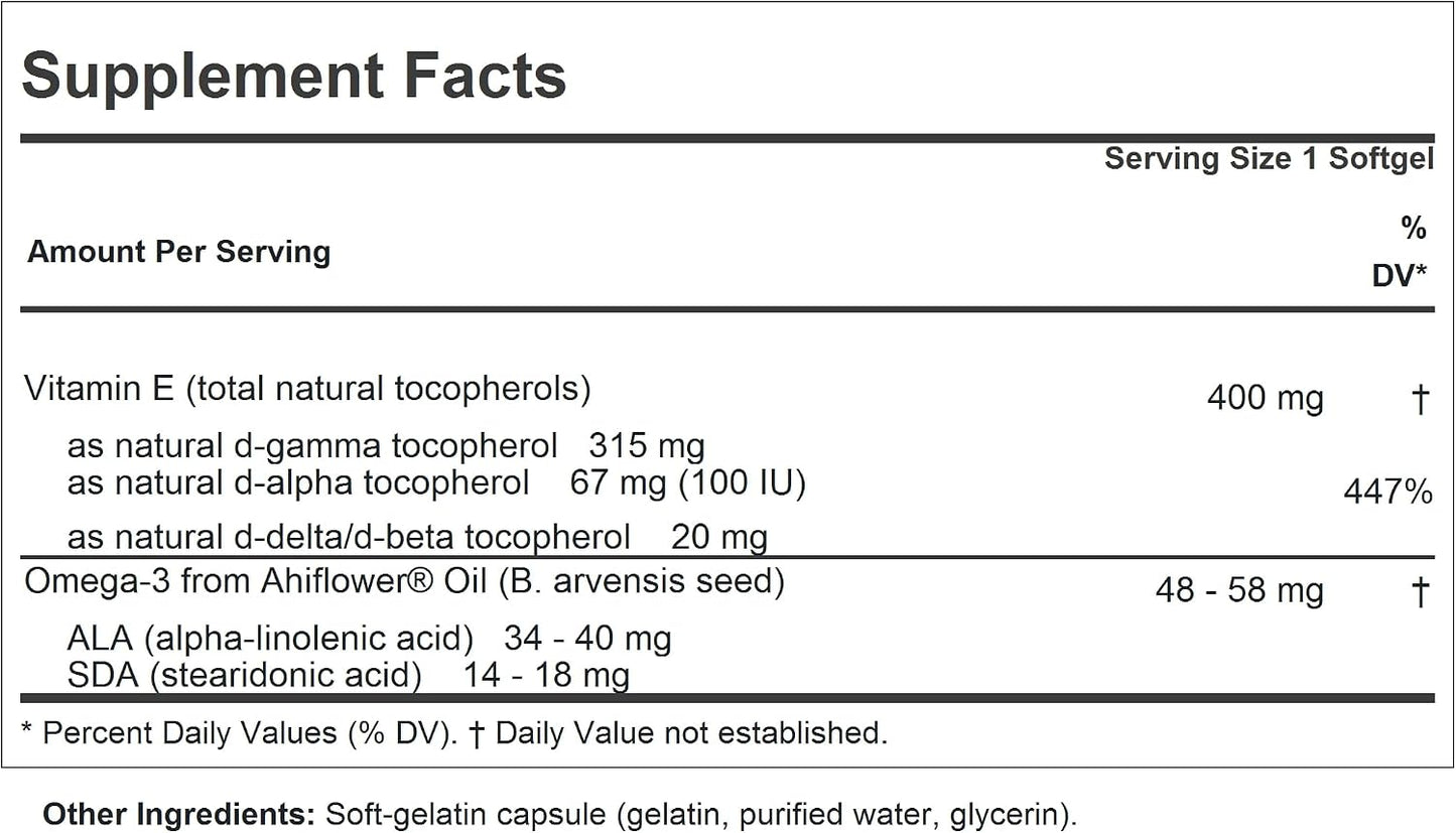 ANDREW LESSMAN Gamma Vitamin E 60 Softgels - 315 mg Gamma Tocopherol, Protective Vitamin E with Four Natural Tocopherols and Ahiflower Oil - görsel 2