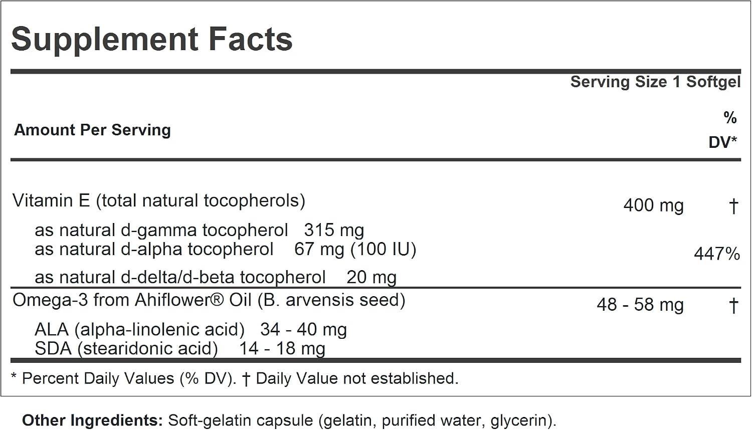 ANDREW LESSMAN Gamma Vitamin E 60 Softgels - 315 mg Gamma Tocopherol, Protective Vitamin E with Four Natural Tocopherols and Ahiflower Oil - görsel 2