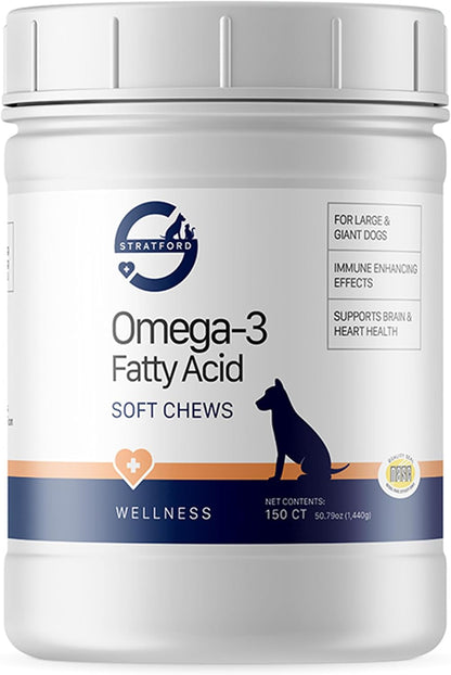 Pharmaceuticals EZ Chew Omega-3 Fatty Acid Soft Chew Max Strength - Dog Omega-3 Supplement - Soft Chew Treats with Fish Oil for Dogs - Large and Giant Dogs - 90 Soft Chews