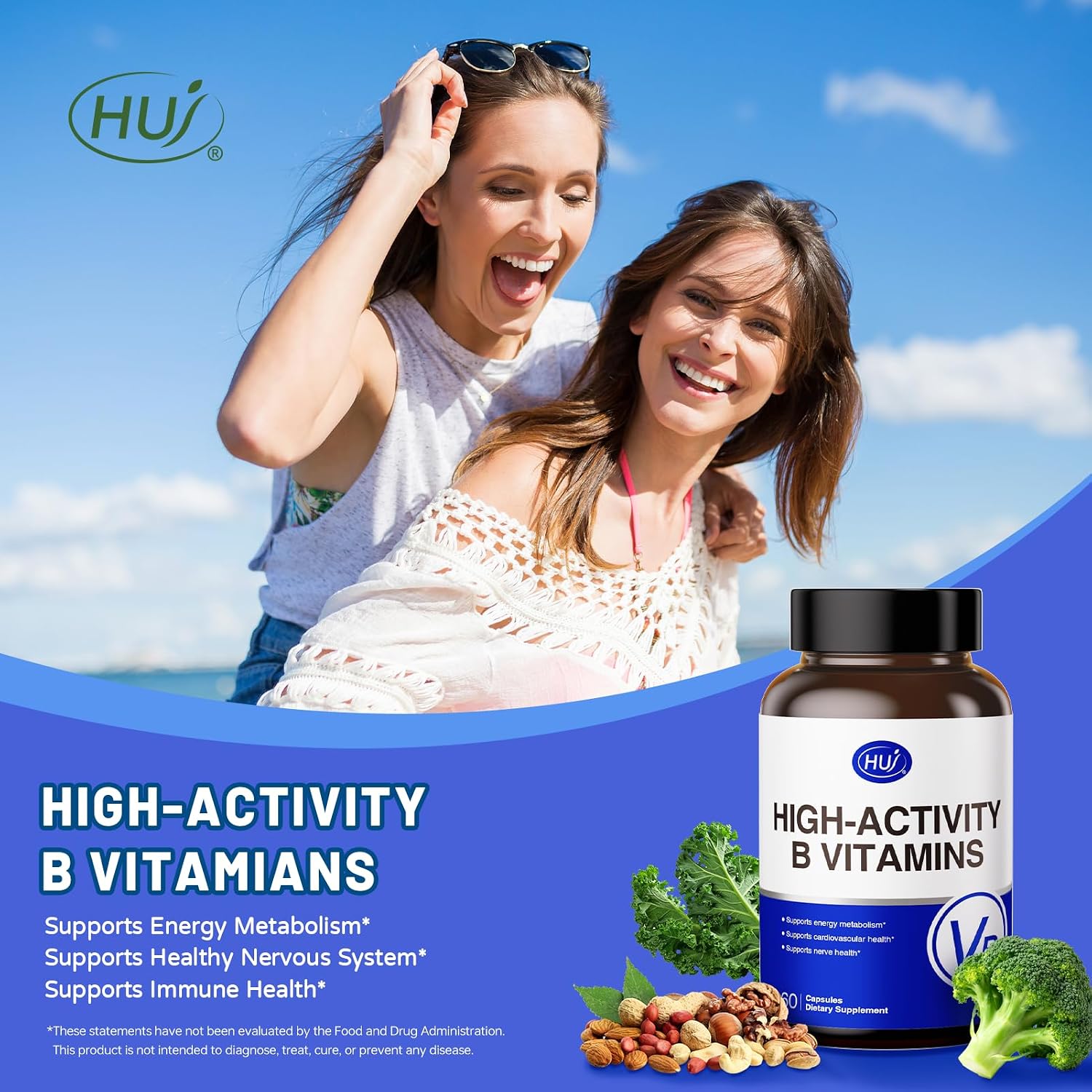HUJ High-Activity B Vitamins - Supports Normal Energy Production & Nervous System Health - Supplement with 8 B Vitamins, Inositol and D-Chiro Inositol - 60 Capsules - görsel 4