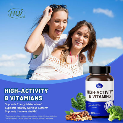 HUJ High-Activity B Vitamins - Supports Normal Energy Production & Nervous System Health - Supplement with 8 B Vitamins, Inositol and D-Chiro Inositol - 60 Capsules