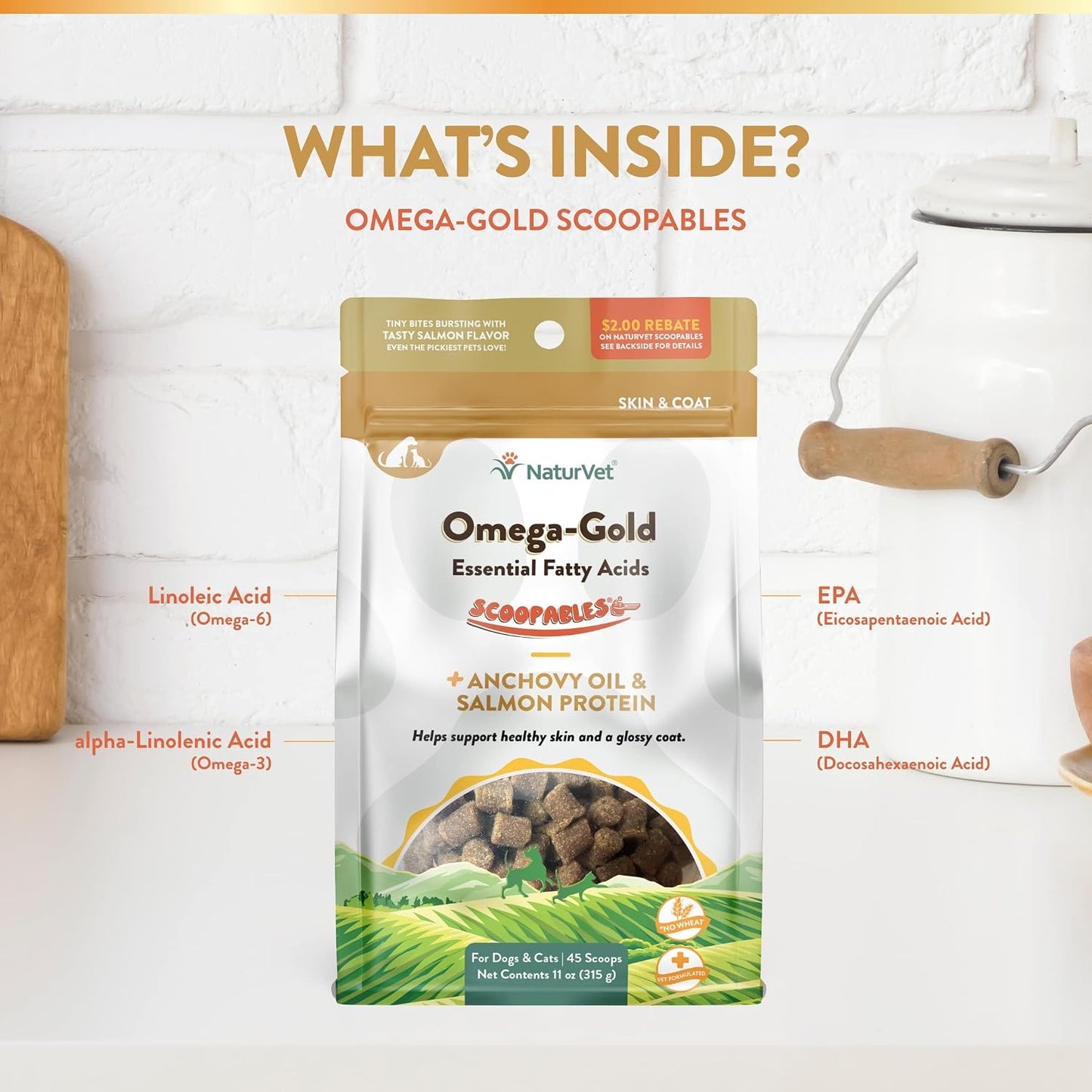 NaturVet Scoopables Omega-Gold Anchovy Oil & Salmon Supplement For Dogs and Cats – Supports Healthy Skin & Coat Plus DHA, EPA, Omega-3, & Omega-6 – Anchovy & Salmon Flavoured For Dog and Cat | 11oz Bag - görsel 5
