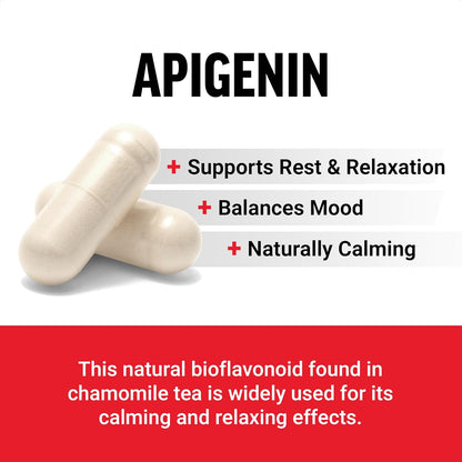 Force Factor Apigenin Supplement for Relaxation and Stress Support, Powerful Bioflavonoid and Antioxidant, Apigenin 50mg, Premium Quality, Vegan, Non-GM, 60 Capsules (Packaging May Vary)