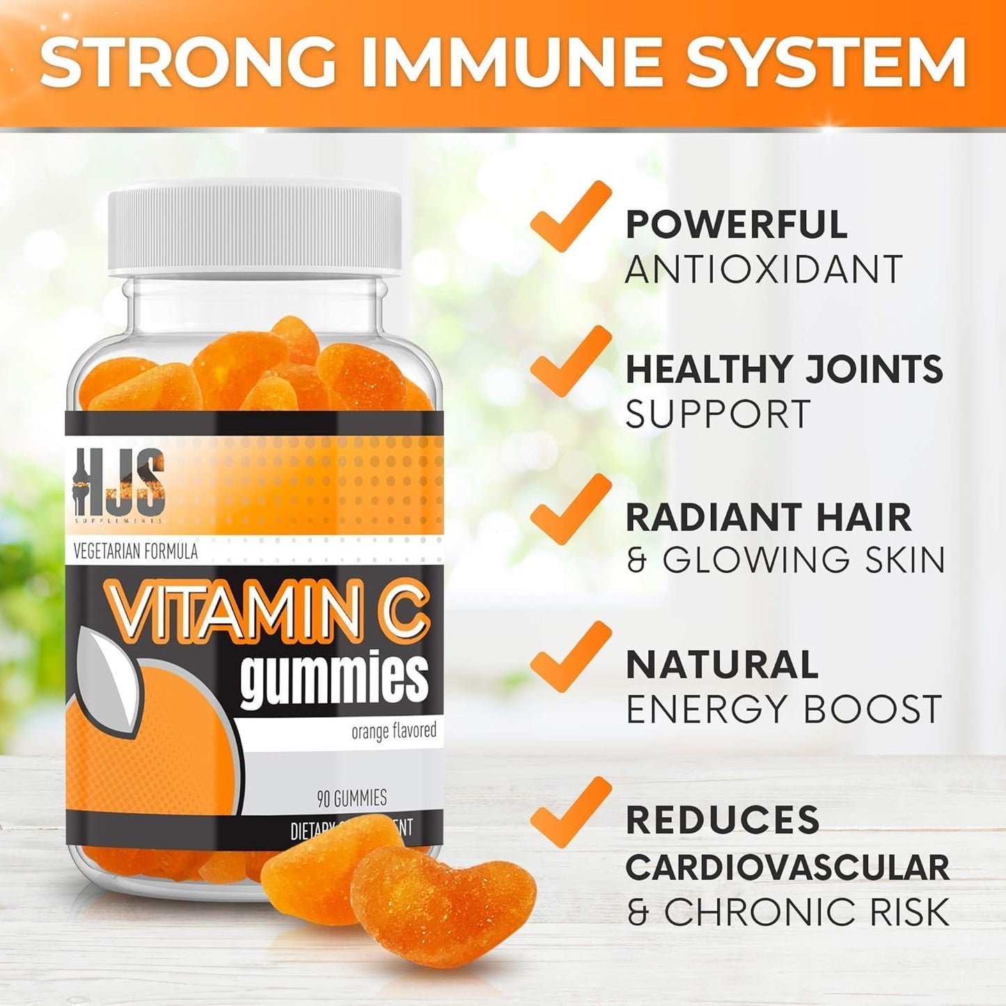 HJS Supplements Vitamin C Gummies - Orange Flavoured, 1000mg, 90 Count - görsel 5