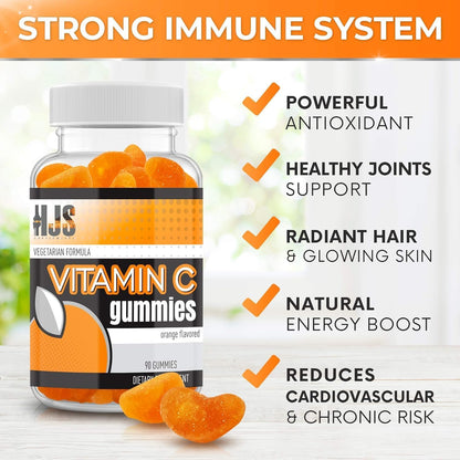 HJS Supplements Vitamin C Gummies - Orange Flavoured, 1000mg, 90 Count