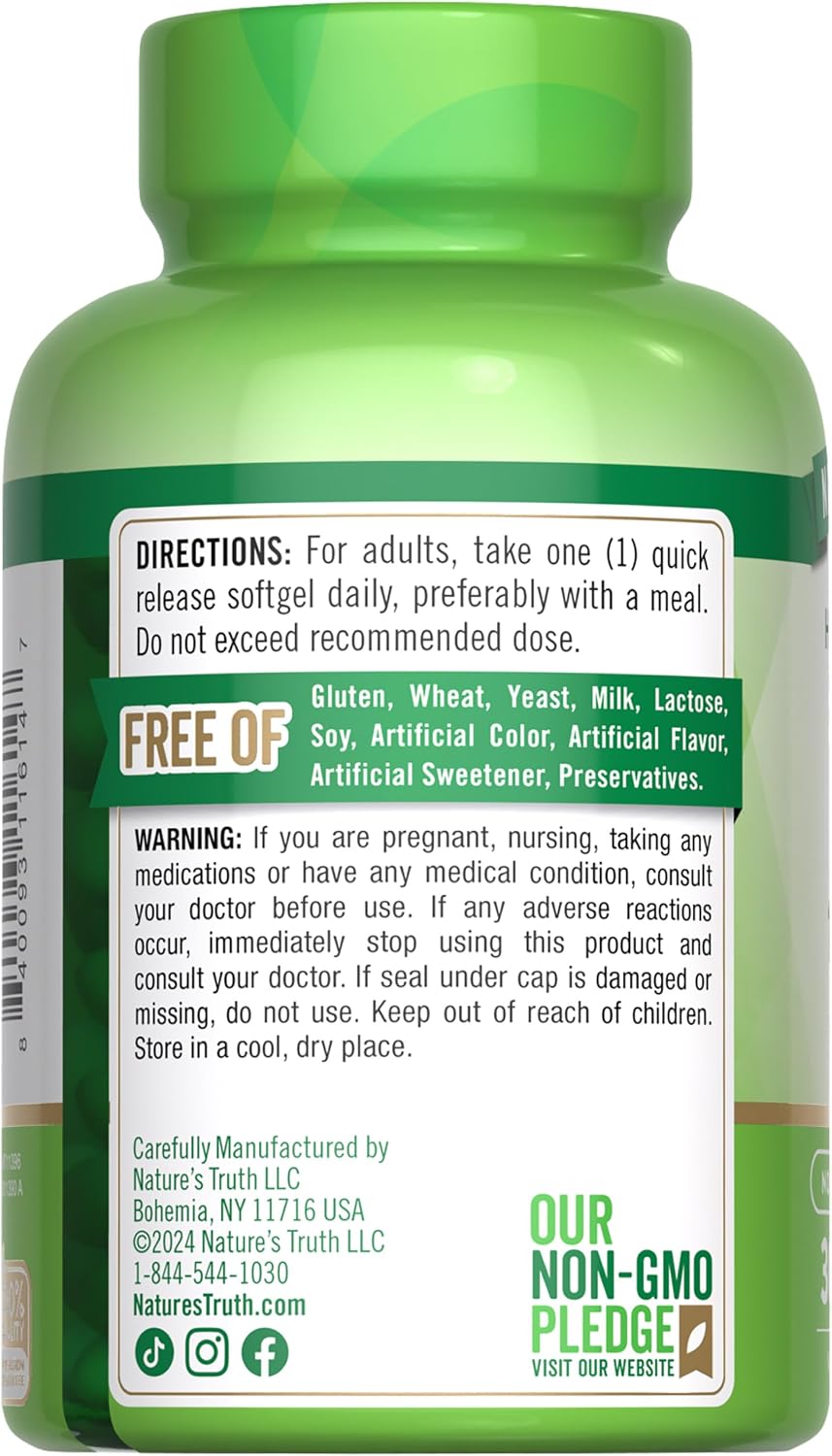 Nature's Truth Vitamin D3 10000 IU Softgels, 300 Count - Extra Strength, Non-GM & Gluten free - görsel 7