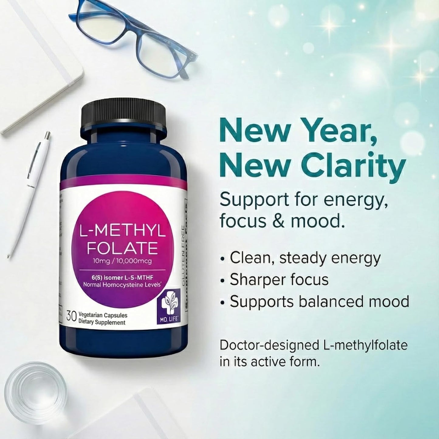 MD Life L-Methylfolate 10 mg Supplement - Active Folate - 30 Capsules - görsel 2