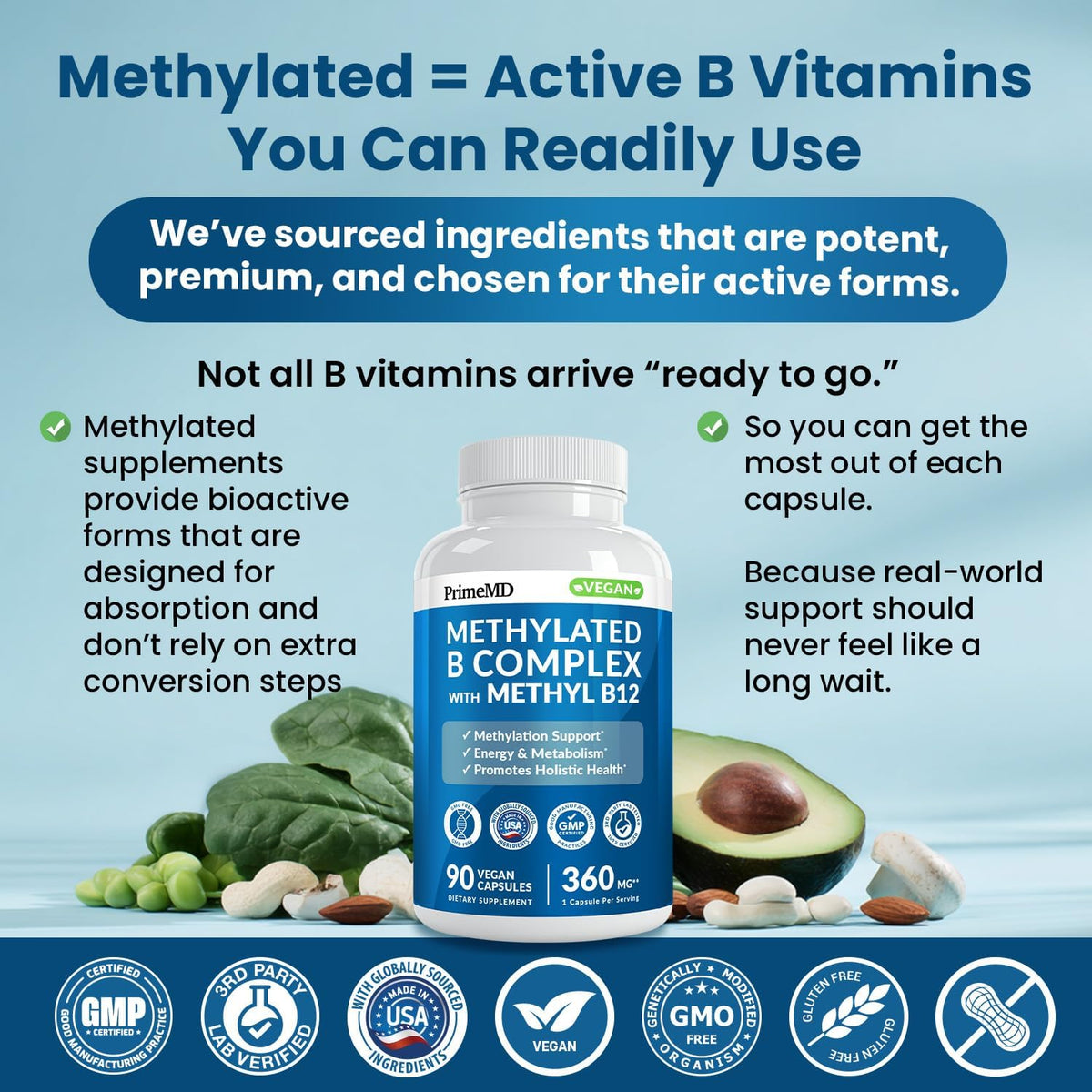 PrimeMD Methylated B Complex with B12 – Dosage: Look for amounts that align with the Daily Value (DV) or higher. – Image 7