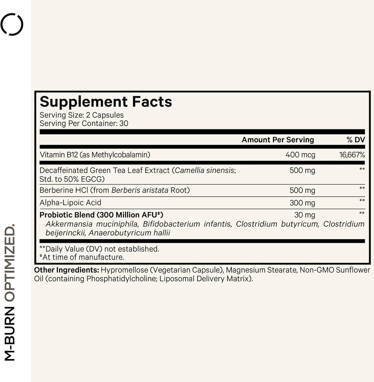 Codeage M-Burn Optimised Supplement - Decaffeinated Green Tea (50% EGCG), Berberine, Akkermansia Probiotic, Vitamin B12 - 60 – Image 2