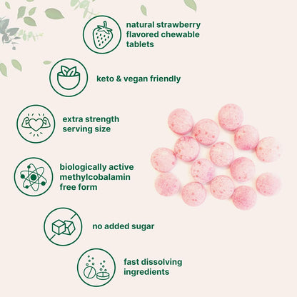 Micro Ingredients Vitamin B12 1,000 mcg Methylcobalamin – 365 Chewable Tablets, Fast Dissolve, Strawberry Flavour – Image 4