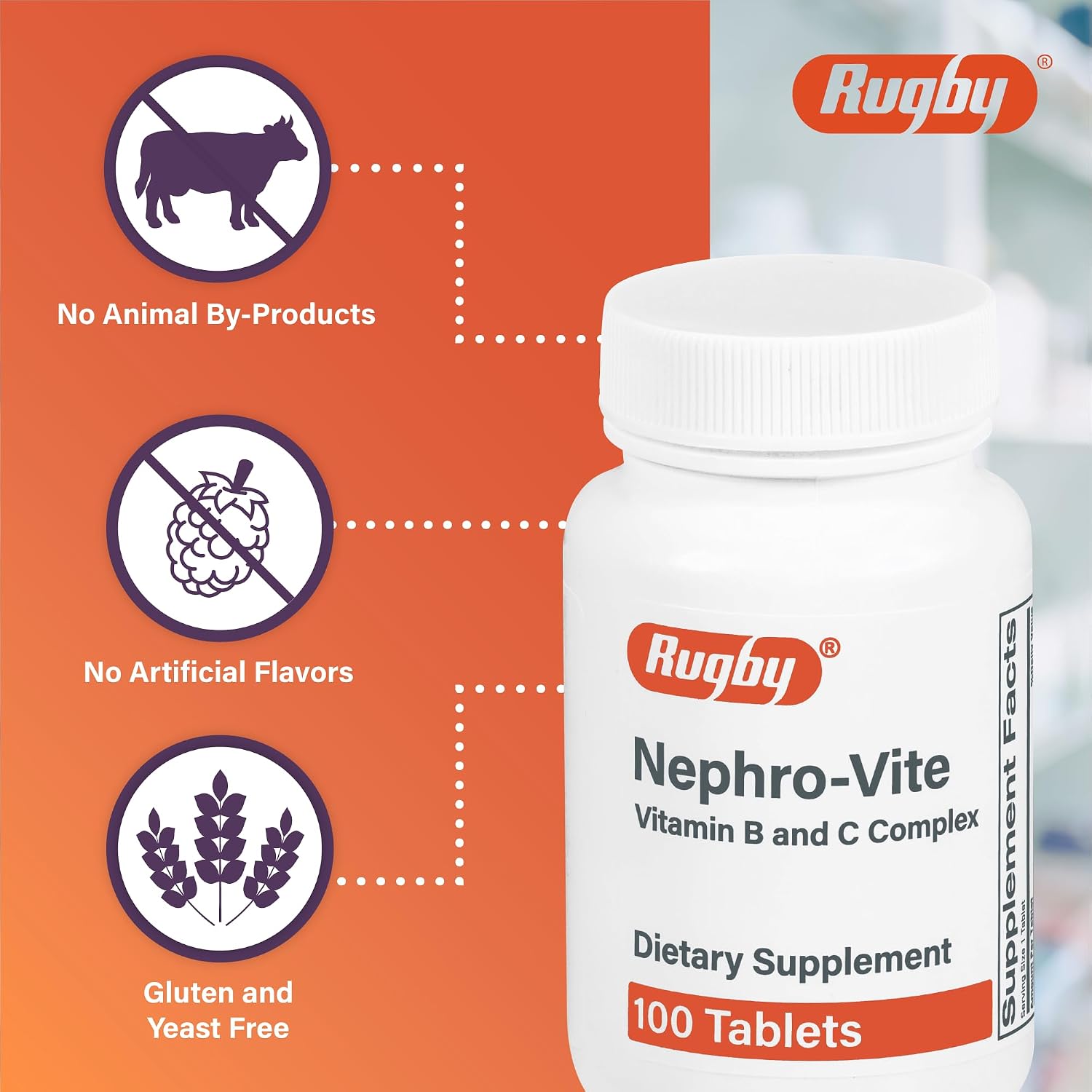 Rugby Nephro-Vite Vitamin B and C Complex Tablets – Dietary Supplement – 100 Tablets - görsel 4