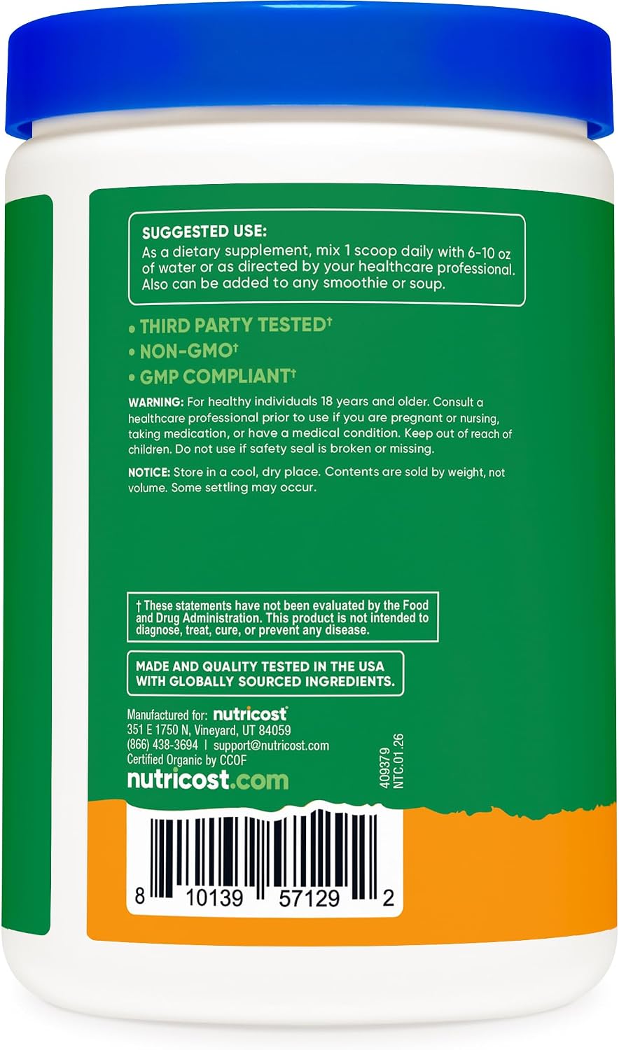 Nutricost Organic Super Greens Powder (30 Servings) Orange Sunrise Flavour - Superfood Supplement Drink Mix - görsel 4