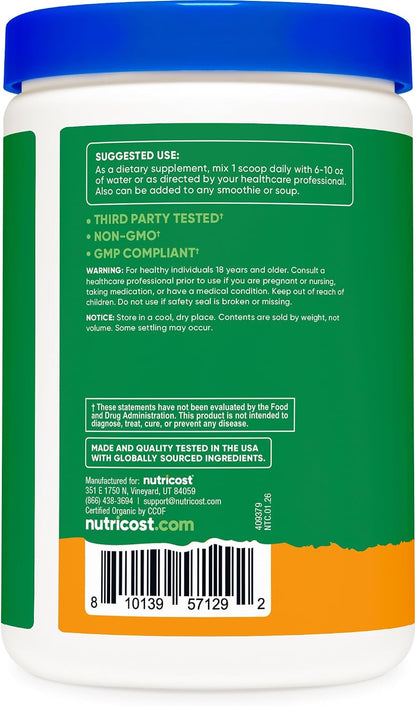 Nutricost Organic Super Greens Powder (30 Servings) Orange Sunrise Flavour - Superfood Supplement Drink Mix
