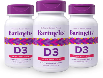 BariMelts Vitamin D3 5000 IU, 90 Fast-Dissolving Tablets (3-Month Supply), Bariatric Vitamins for Women, Natural Apple Flavour