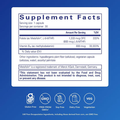 Pure Encapsulations B12 Folate – Energy Metabolism & Nervous System Support* (30 Capsules)