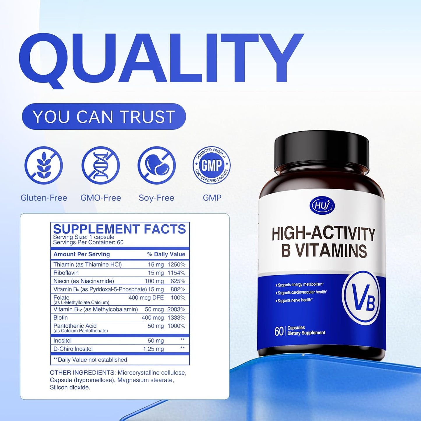 HUJ High-Activity B Vitamins - Supports Normal Energy Production & Nervous System Health - Supplement with 8 B Vitamins, Inositol and D-Chiro Inositol - 60 Capsules - görsel 7