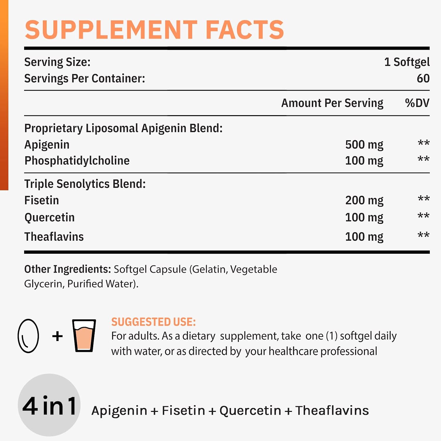Cenffitio Liposomal Apigenin 500mg - with Fisetin, Quercetin & Theaflavins - 60 Softgels - görsel 3