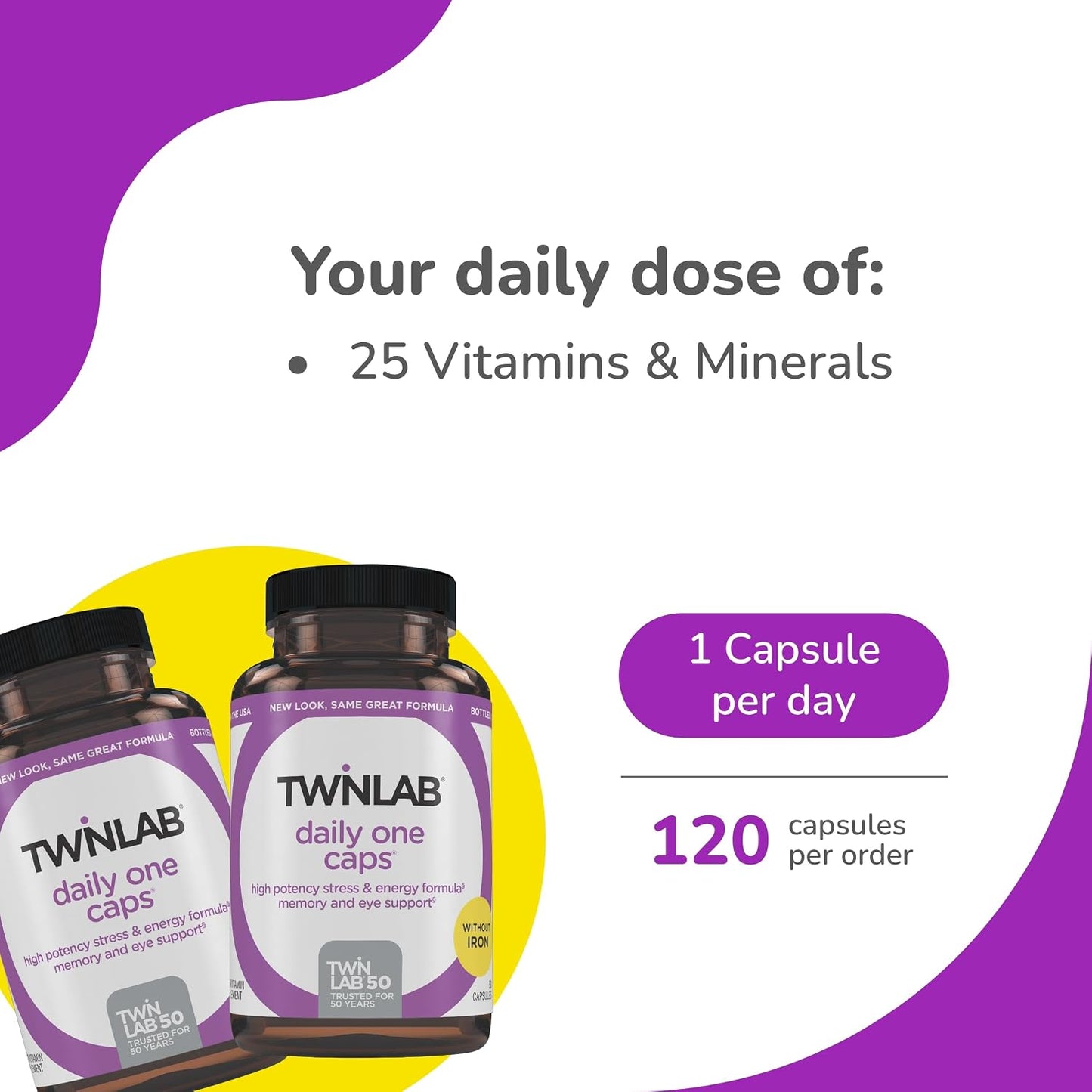 Twinlab Daily One Caps Without Iron - Multivitamin & Mineral Supplement with Zinc, B Vitamins, Magnesium - 60 Capsules (2 Pack) - görsel 3