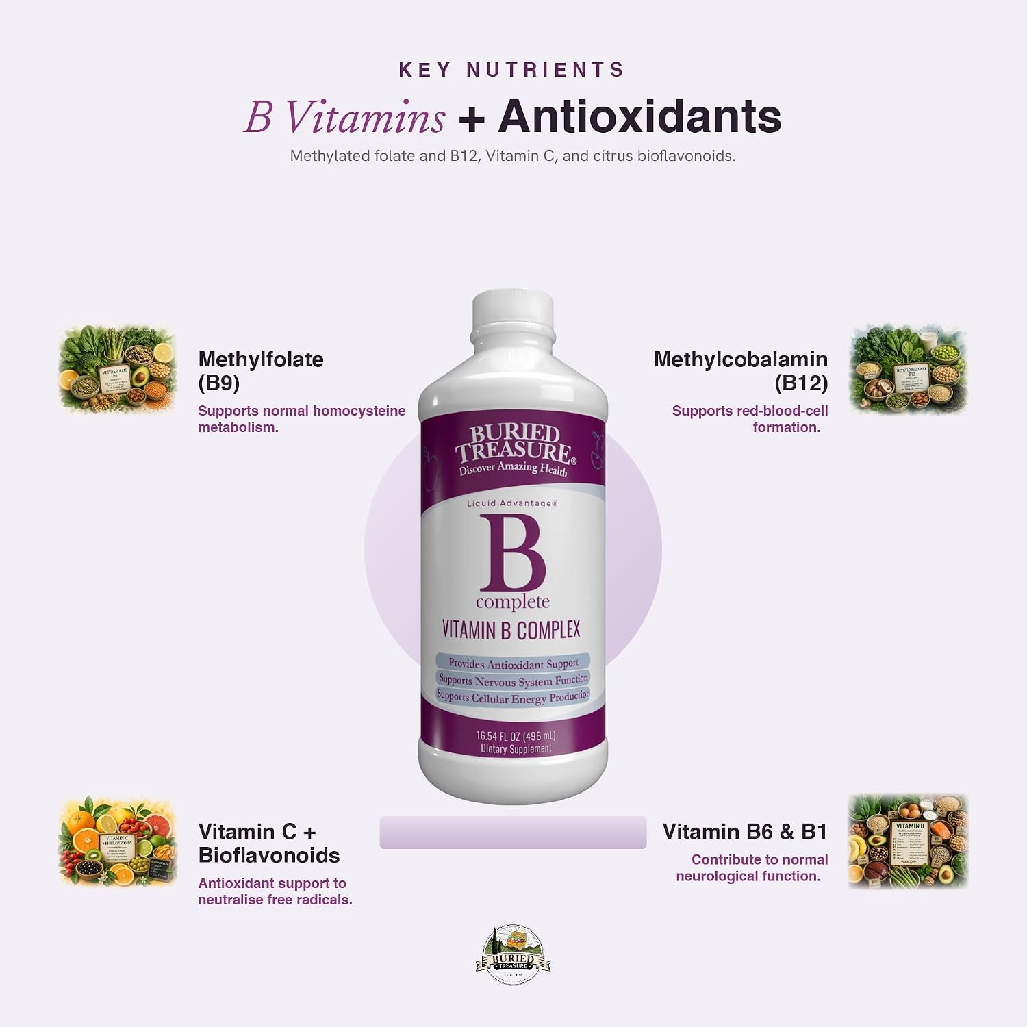 Buried Treasure B Complete Liquid Vitamin B Complex – Methylated B12 & B9, Vegan, Sugar free - görsel 3