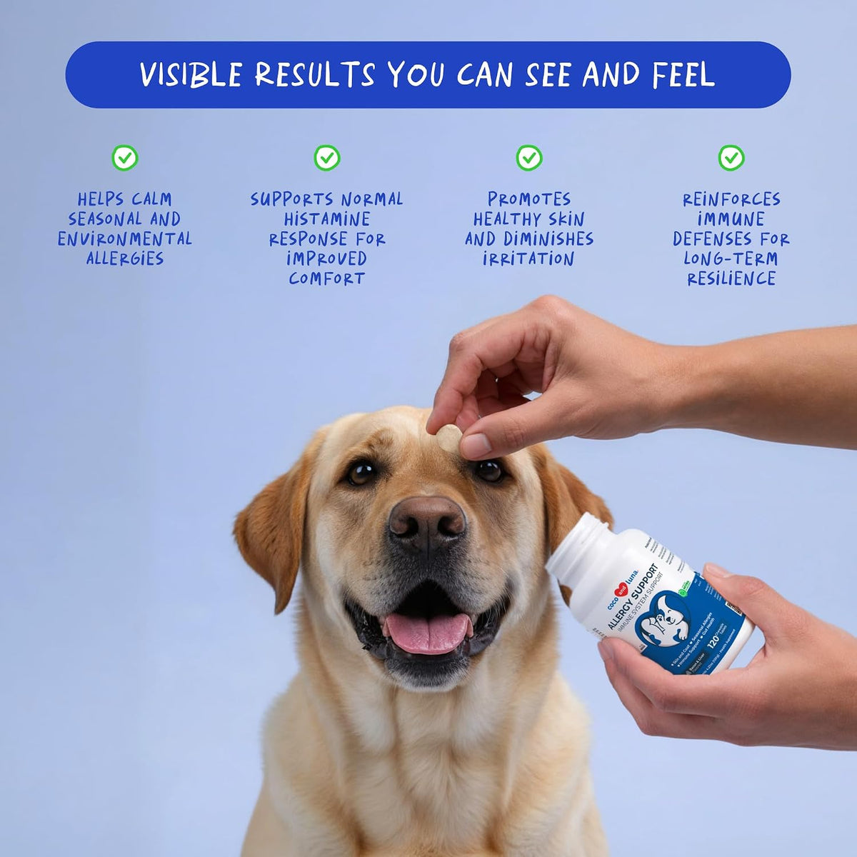 Coco and Luna Allergy Relief for Dogs - 120 – Medium dogs (12–23 kg / 26–50 lbs): 2 tablets daily – Image 2