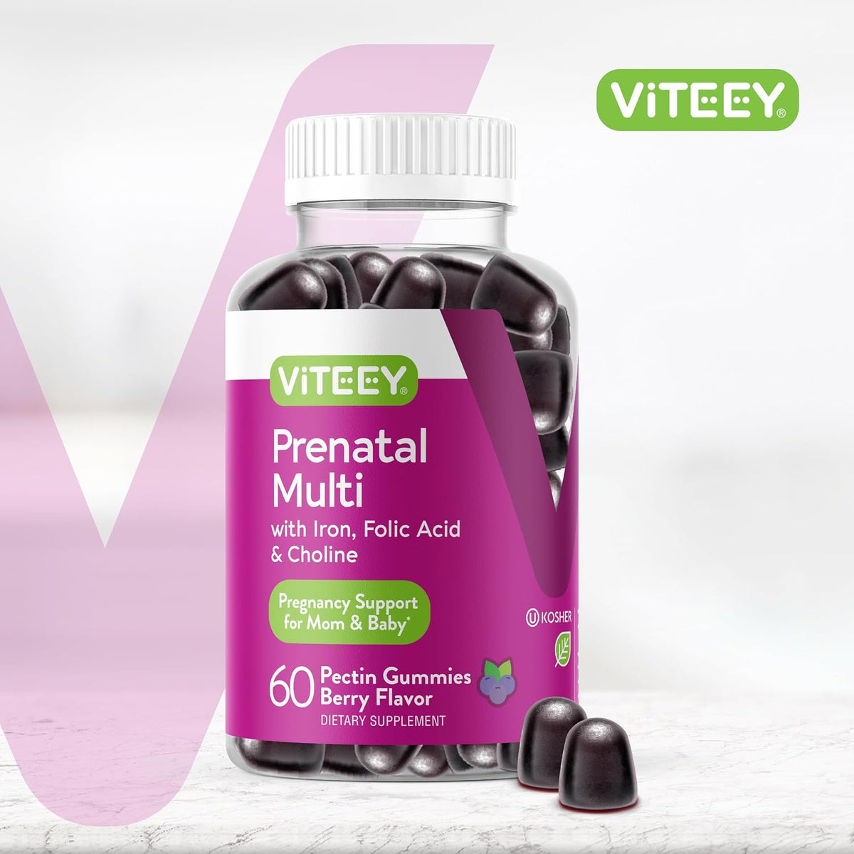 Viteey Prenatal Gummies with Iron, Folic – Iron: Helps form haemoglobin to carry oxygen to both mother and bub. – Image 2