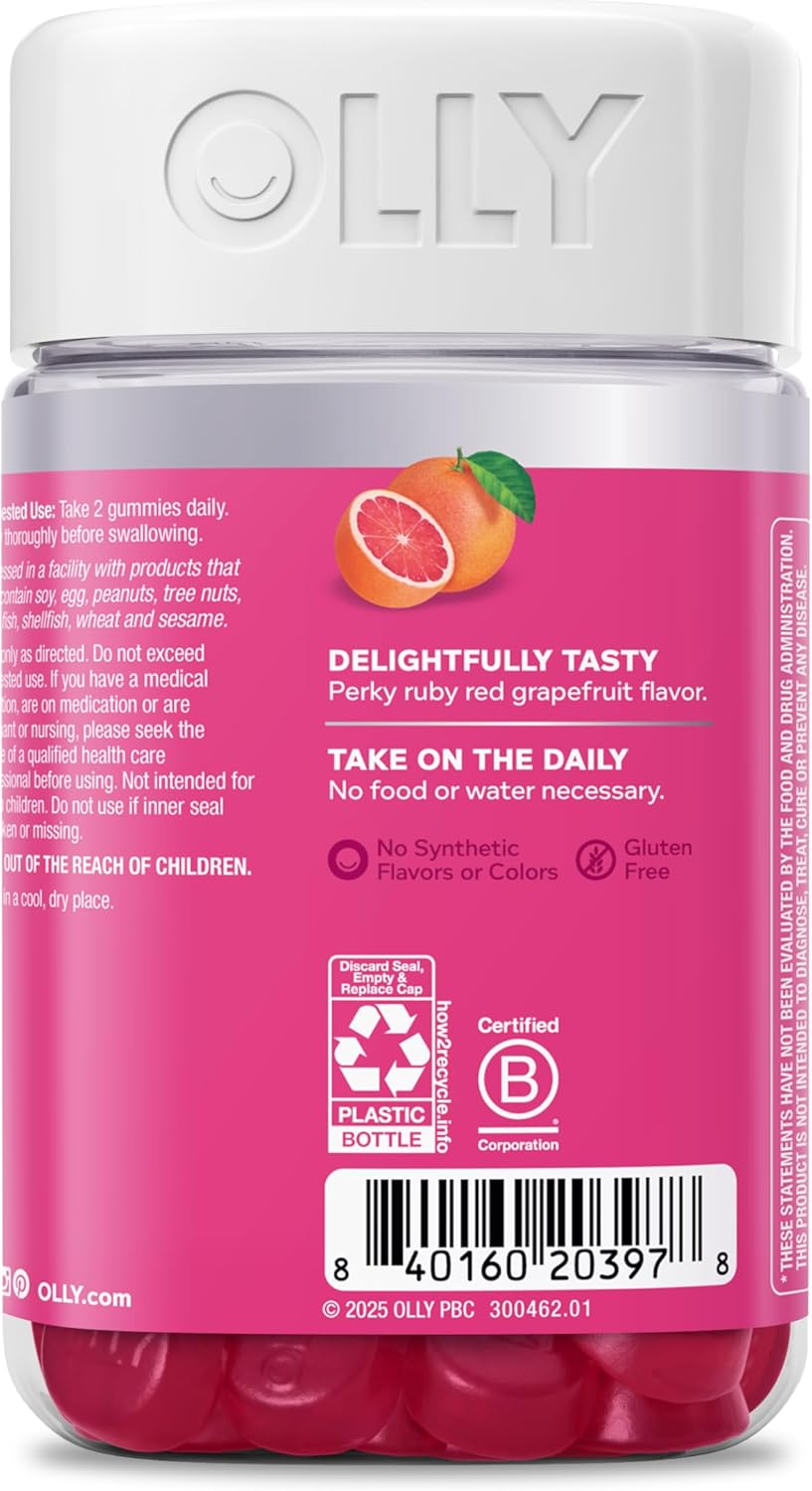 OLLY Undeniable Beauty Hair Skin and Nails Gummies with Biotin 2500mcg, Keratin & Vitamin C - Grapefruit - 120 Count - görsel 4