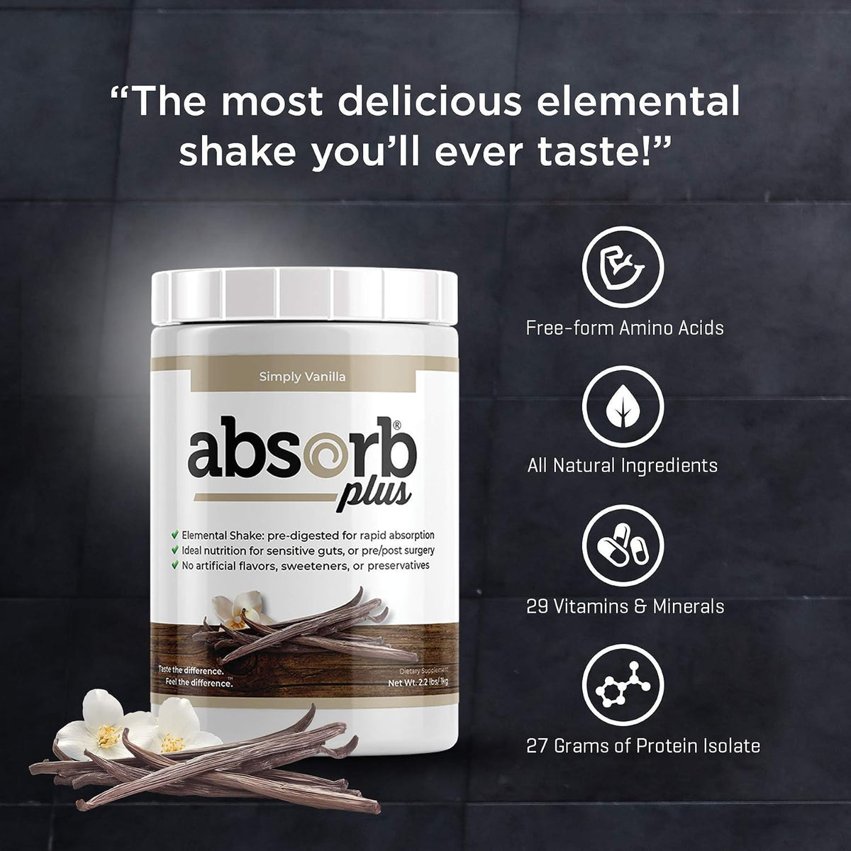 Absorb Plus Elemental Shake – Simply Vanilla – Lactose-Free & Casein-Free: Made with cold-extracted whey protein – Image 5