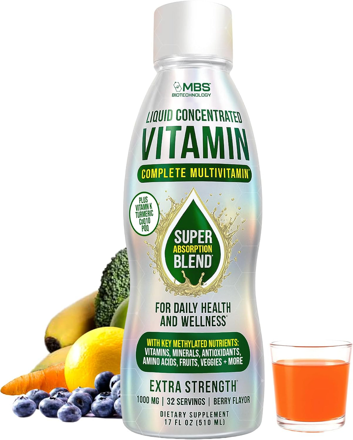 Liquid Multivitamin for Adults – Complete High-Absorption Daily Vitamin with Superfoods, CoQ10, B-Complex, Turmeric & PQQ – – Image 1