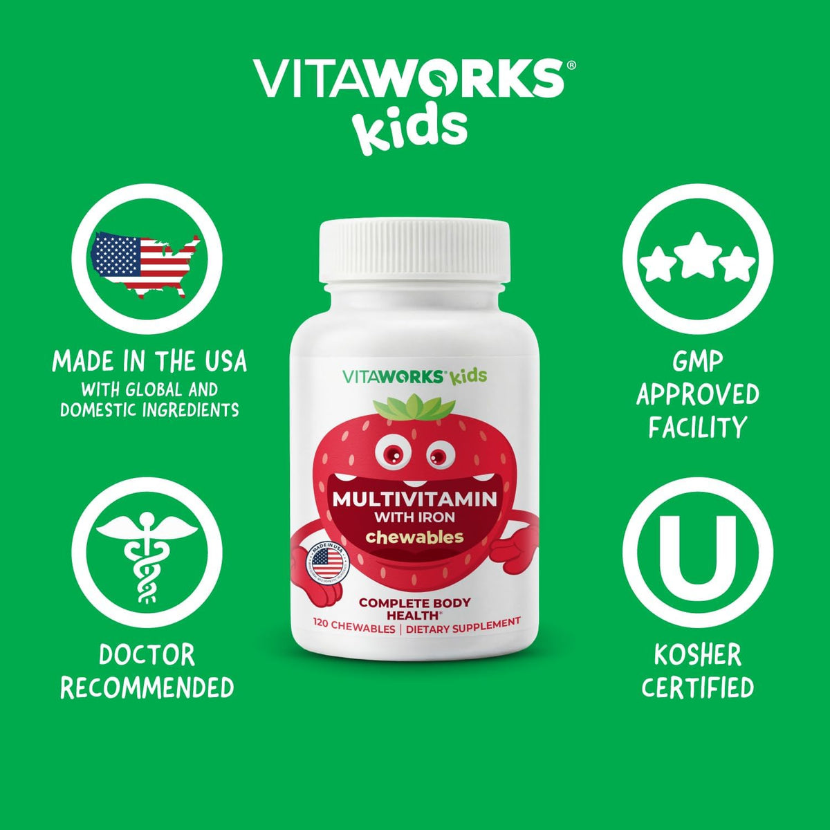 Kids Multivitamin with Iron & Minerals Chewable Tablets - Mixed Fruit Flavour - 120 Count – Image 6
