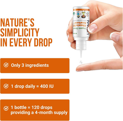 Organic Vegan 400IU Vitamin D3 Drops for – Vitamin E (as d-alpha tocopherol): An antioxidant that keeps the oil – Image 3
