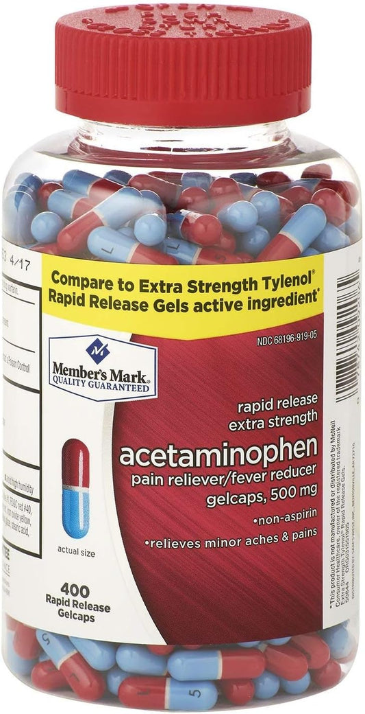 Member's Mark Rapid Release Extra Strength Paracetamol Pain Reliever, 400 Capsules – Image 1