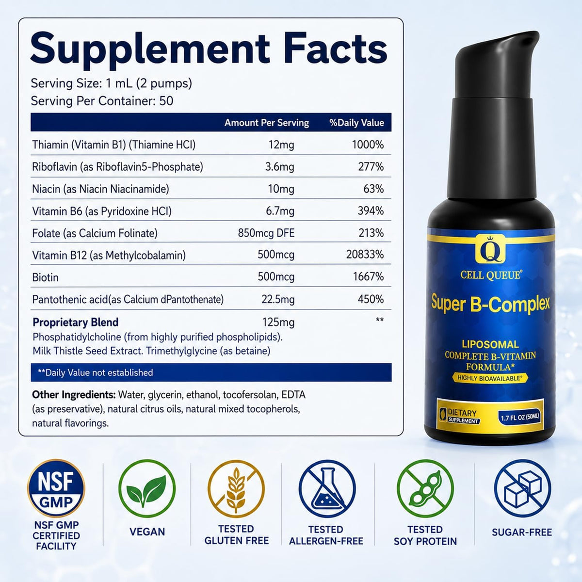Cellqueue Liposomal Methyl B Complex Liquid – Active B Vitamin Formula with Methyl B12, Folate, TMG & Milk Thistle, 50 ml – Image 8