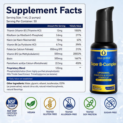 Cellqueue Liposomal Methyl B Complex Liquid – Active B Vitamin Formula with Methyl B12, Folate, TMG & Milk Thistle, 50 ml – Image 8