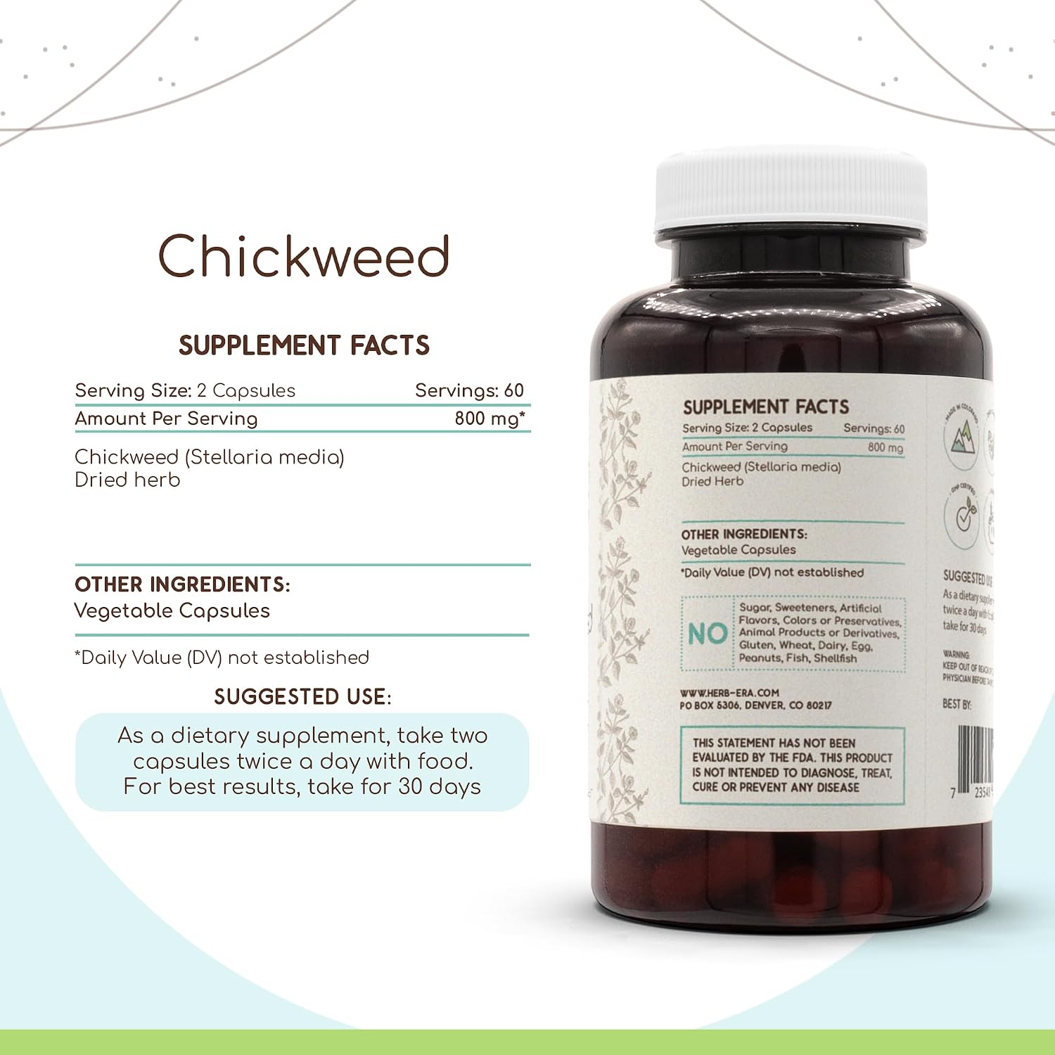 HerbEra Chickweed 120 Capsules, 800 mg (Stellaria Media Dried Herb) - görsel 2