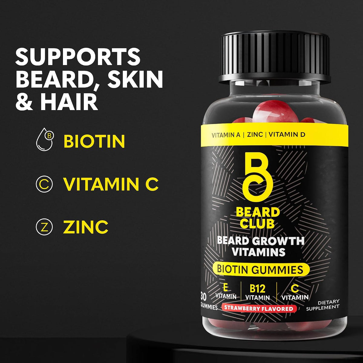 The Beard Club Biotin Beard Growth Vitamin Gummies - Hair Supplement for Men - Vitamins B12, E, & C to Support a Thicker – Image 2