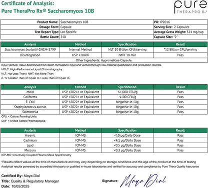 Pure Therapro Rx Saccharomyces Boulardii Probiotic – 10 Billion CFU, 240 Capsules