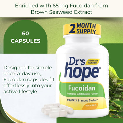 Dr's Hope Fucoidan 65mg – Brown Seaweed Extract for Immune, Gut and Heart Health (60 Capsules)