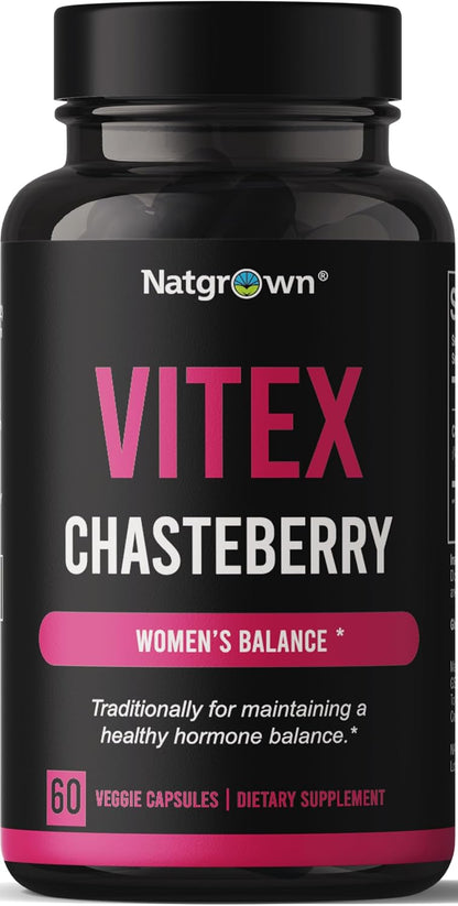 Natgrown Vitex Chasteberry Supplement for Women's 1,000 mg – Supports Hormonal Balance & Reproductive Health – Agnus Castus Chaste Tree Berry Fruit Extract Capsules – 120 Capsules
