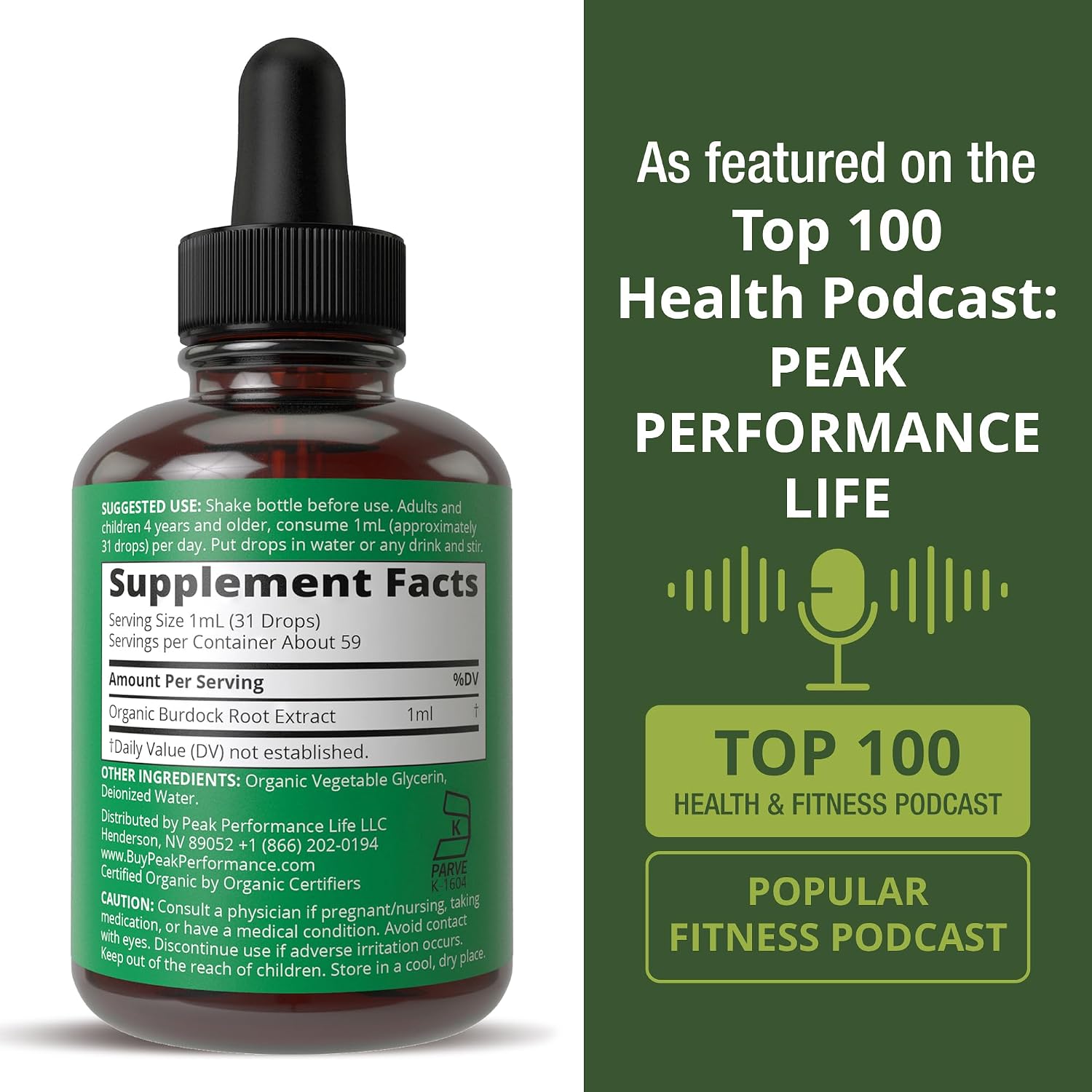 Peak Performance Certified Organic Burdock Root Liquid Drops - Vegan, Gluten free, Non-GM - 60 mL - görsel 6