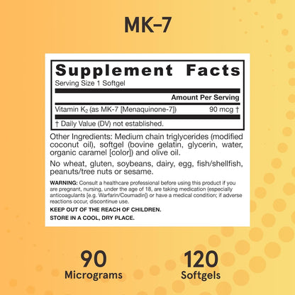 Jarrow Formulas MK-7 90mcg - Bioactive Vitamin K2 Supplement, 120 Softgels (12 Pack)