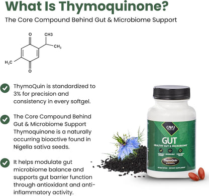 Gut Health Supplements for Healthy Digestion & Gut Repair | Advanced Formula with Bioavailable Black Seed Oil with 3% Thymoquinone | Gut Health Supplements for Women's & Men | 60 Soft-gels