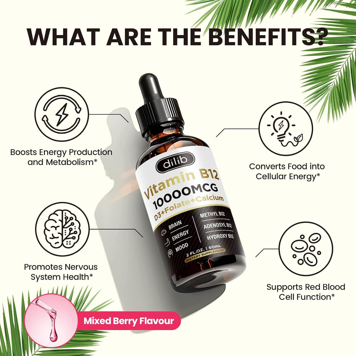 Vitamin B12 Complex 10000 mcg | Vegan Triple Liquid B-12 Drops | Methylcobalamin & Adenosylcobalamin & Hydroxo Blend for – Image 4