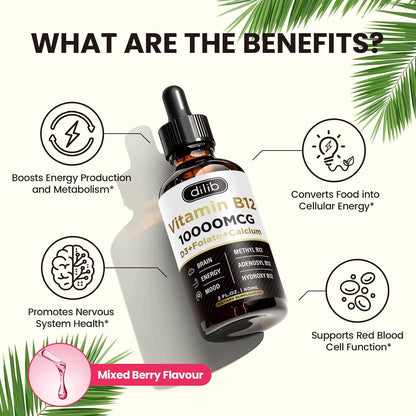 Vitamin B12 Complex 10000 mcg | Vegan Triple Liquid B-12 Drops | Methylcobalamin & Adenosylcobalamin & Hydroxo Blend for – Image 4