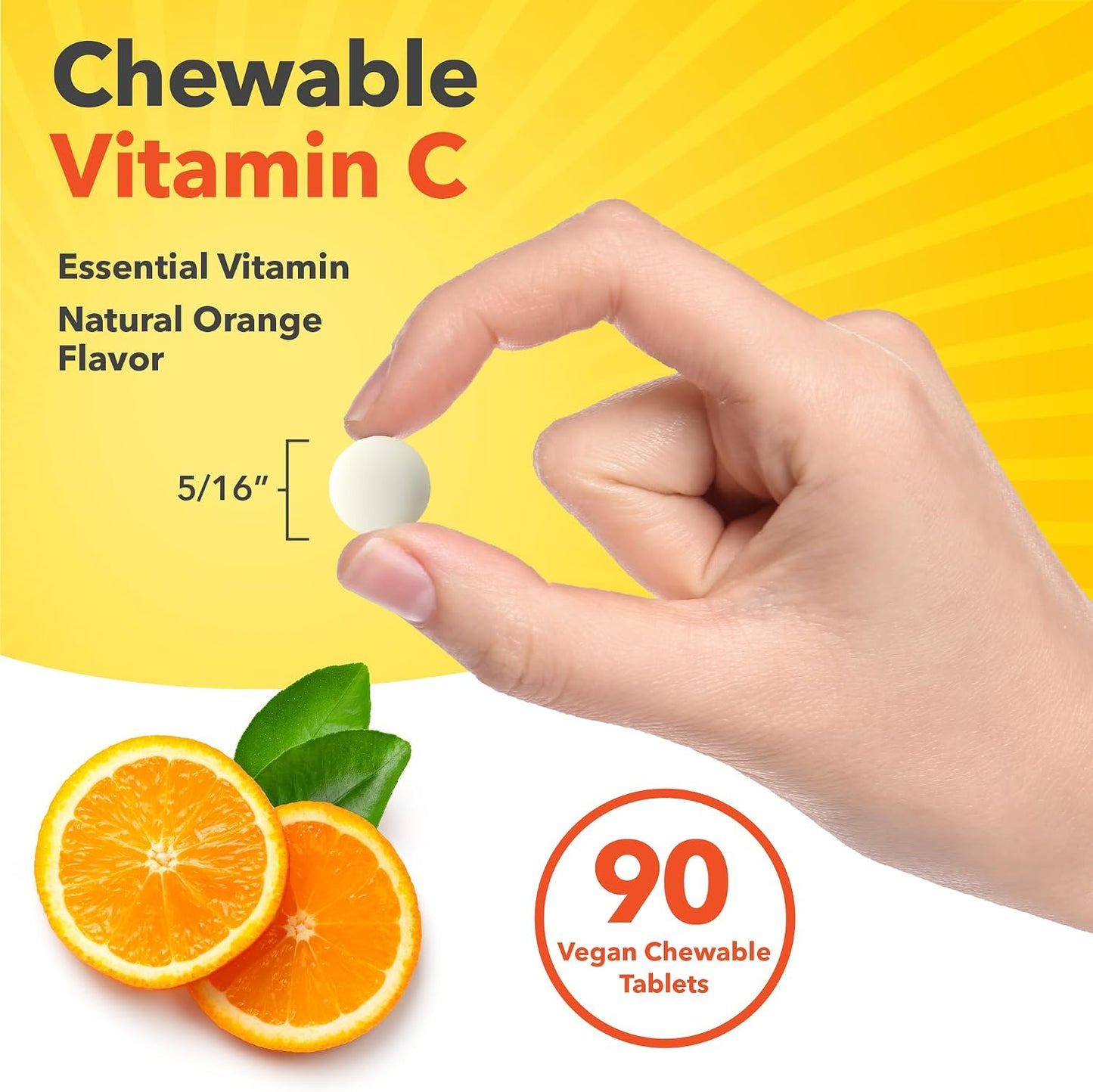 Sundance Chewable Vitamin C 1000mg | 90 Tablets | Natural Orange Flavour | Vegan, Non-GM & Gluten free Supplement - görsel 6