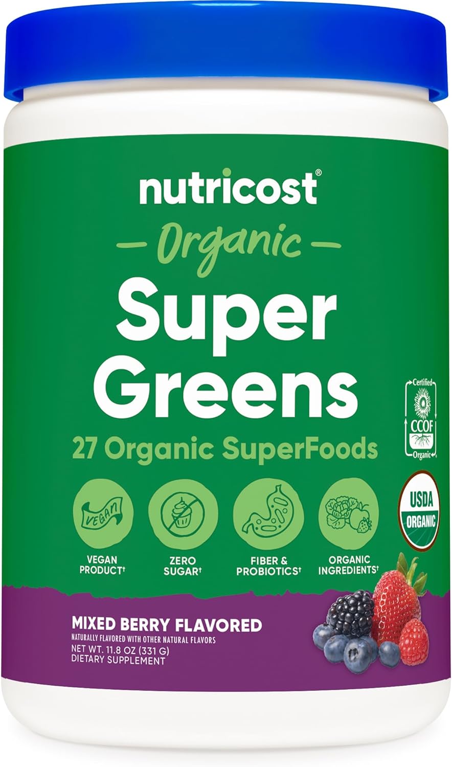 Nutricost Organic Super Greens Powder (30 Servings) Orange Sunrise Flavour - Superfood Supplement Drink Mix - görsel 6