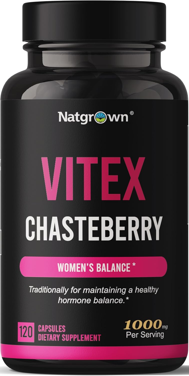 Natgrown Vitex Chasteberry Supplement for Women's 1,000 mg – Supports Hormonal Balance & Reproductive Health – Agnus Castus Chaste Tree Berry Fruit Extract Capsules – 120 Capsules - görsel 1